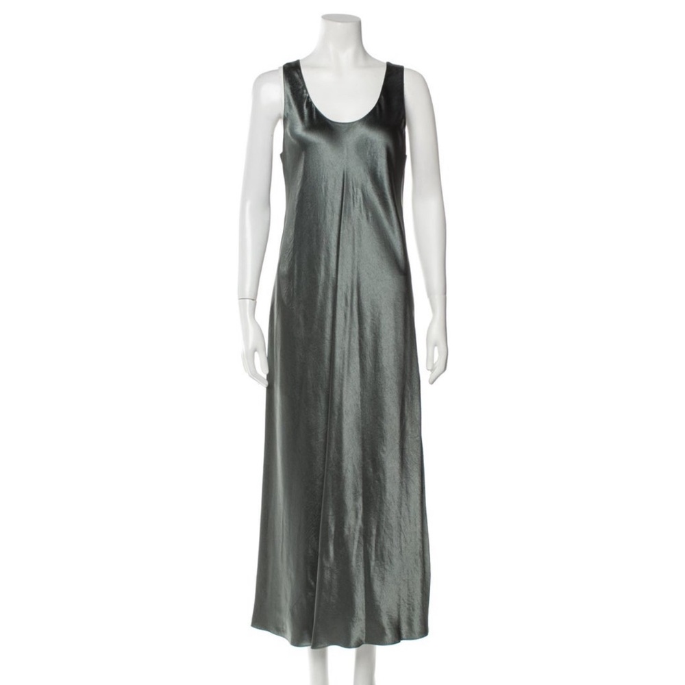 Vince Bias Cut Satin Scoop Neck Midi Dress